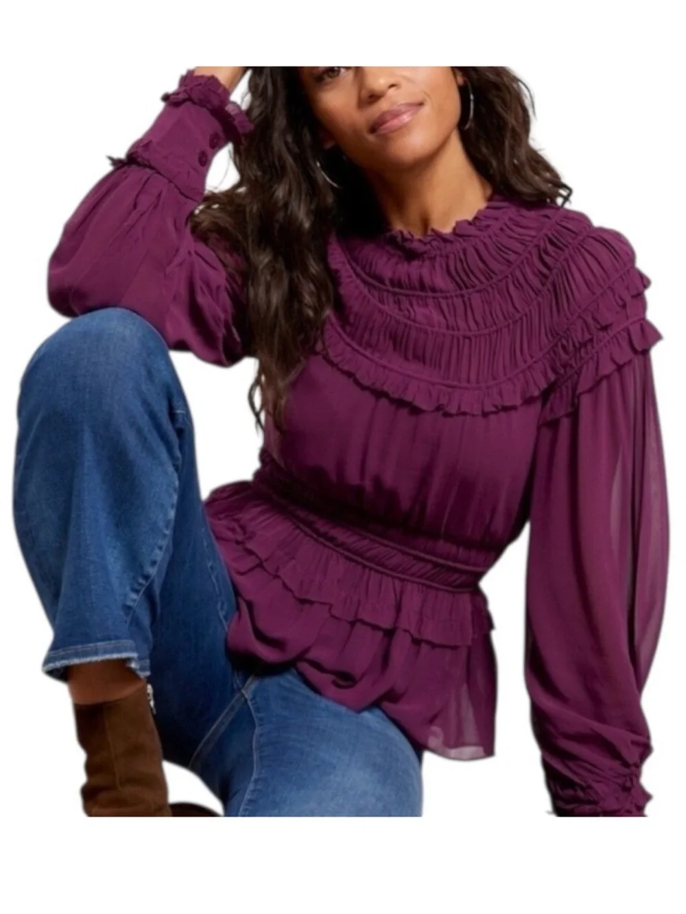 FARM Rio Purple Ruffle Peplum Blouse - Picture 5 of 16